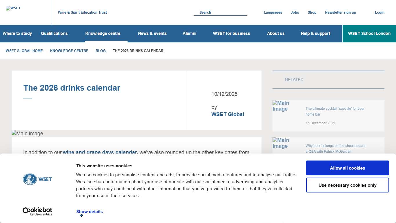The 2026 drinks calendar Wine & Spirit Education Trust
